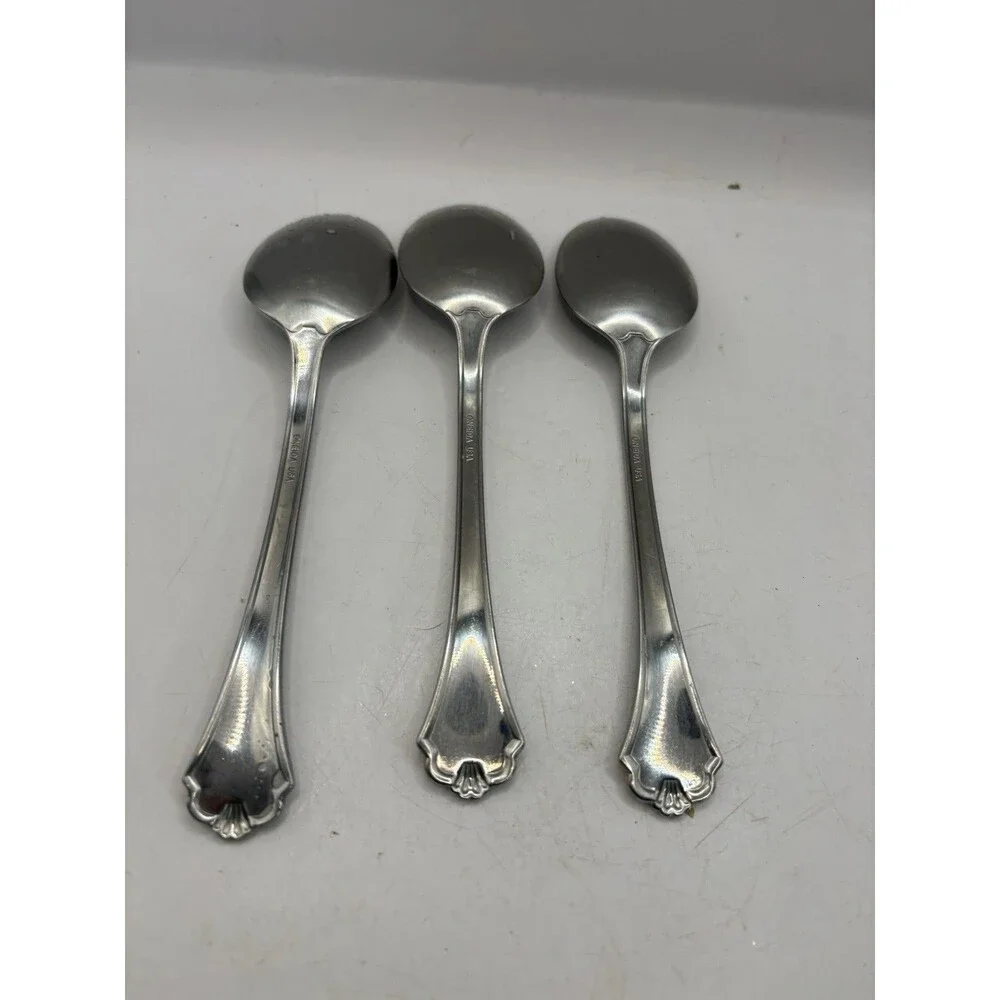 Set Of 3 Oneida USA Midtowne Oval Soup Spoons Stainless Steel Flatware 6 7/8